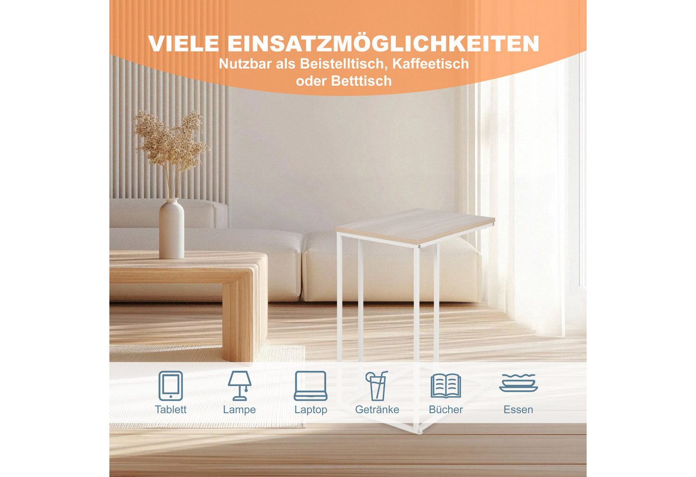 relaxdays Beistelltisch in C-Form (1-St), Weiss-braun – Bild 5 von 5