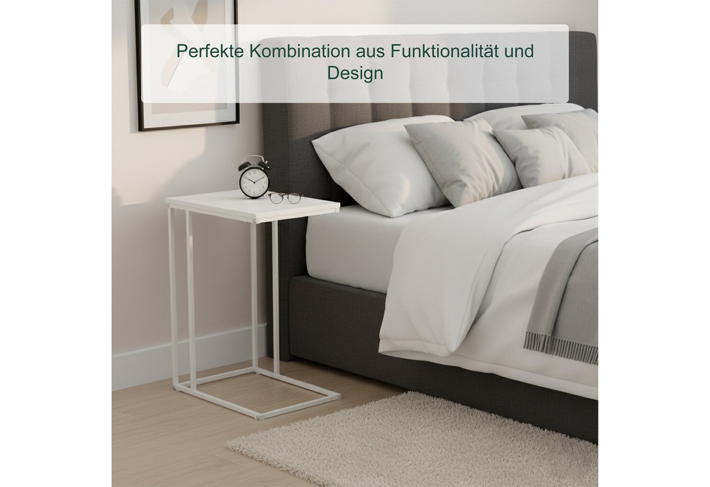 relaxdays Beistelltisch in C-Form (1-St), weiß – Bild 3 von 5