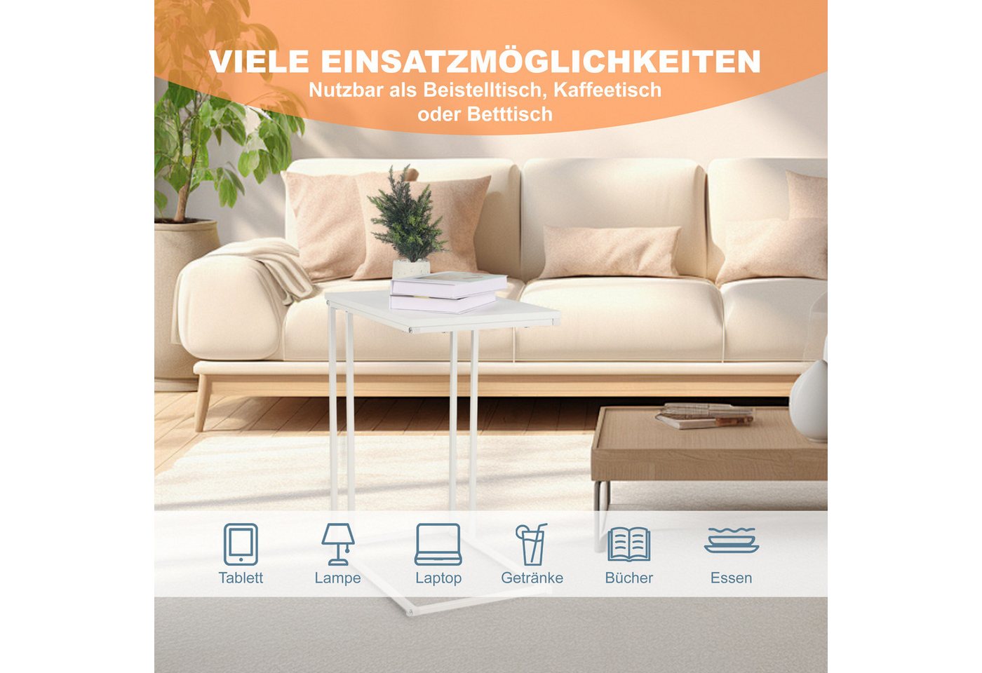 relaxdays Beistelltisch in C-Form (1-St), weiß – Bild 5 von 5