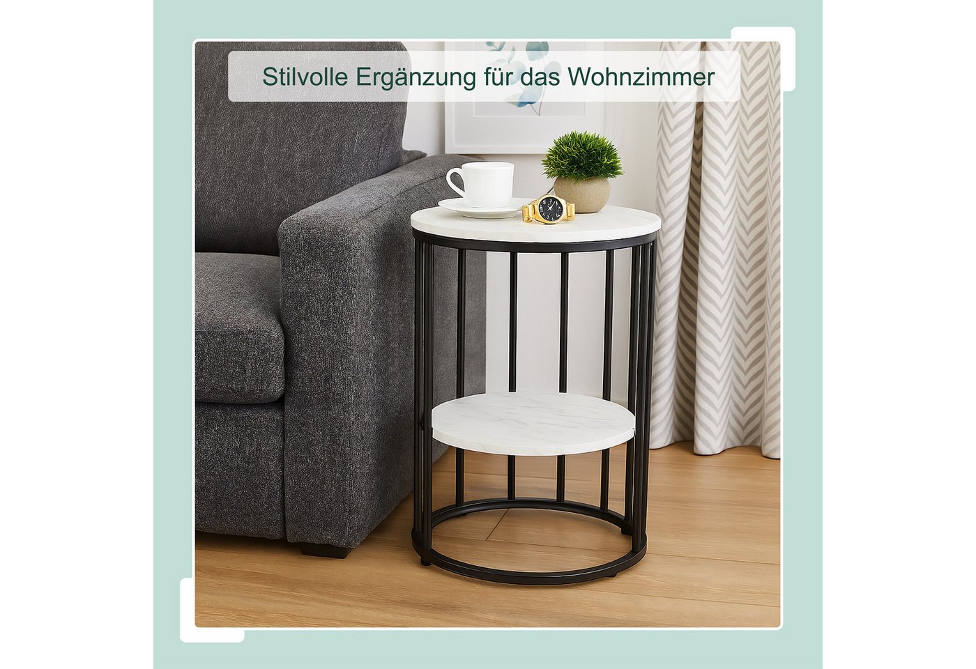 relaxdays Beistelltisch in Marmoroptik (1-St), Weiß-Schwarz – Bild 2 von 5