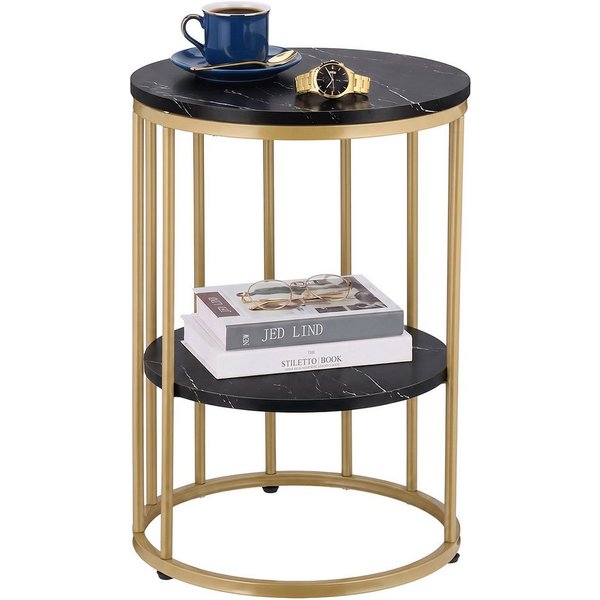 relaxdays Beistelltisch in Marmoroptik (1-St), Schwarz/Gold