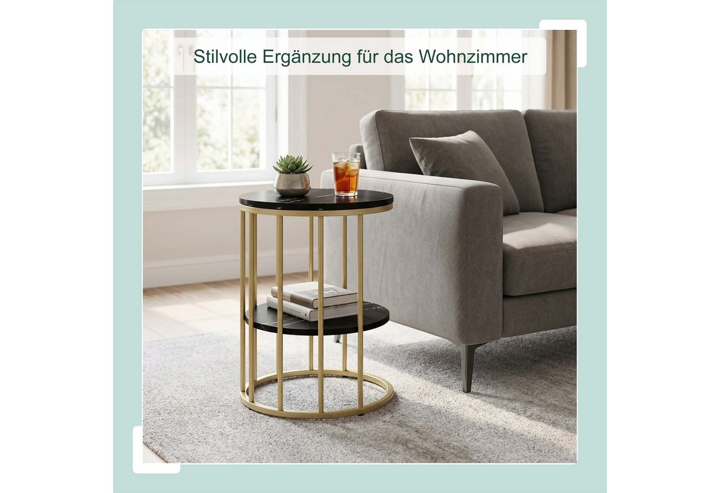 relaxdays Beistelltisch in Marmoroptik (1-St), Schwarz/Gold – Bild 2 von 5