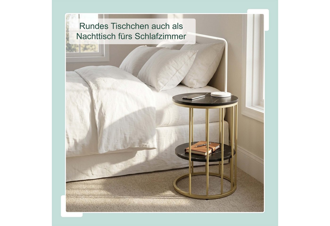 relaxdays Beistelltisch in Marmoroptik (1-St), Schwarz/Gold – Bild 3 von 5