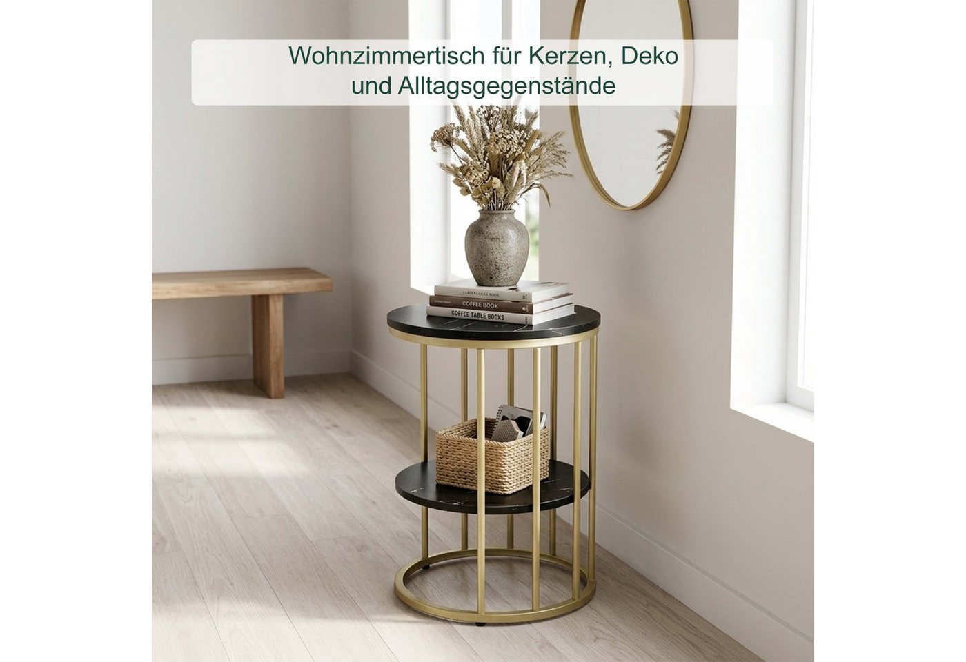 relaxdays Beistelltisch in Marmoroptik (1-St), Schwarz/Gold – Bild 5 von 5