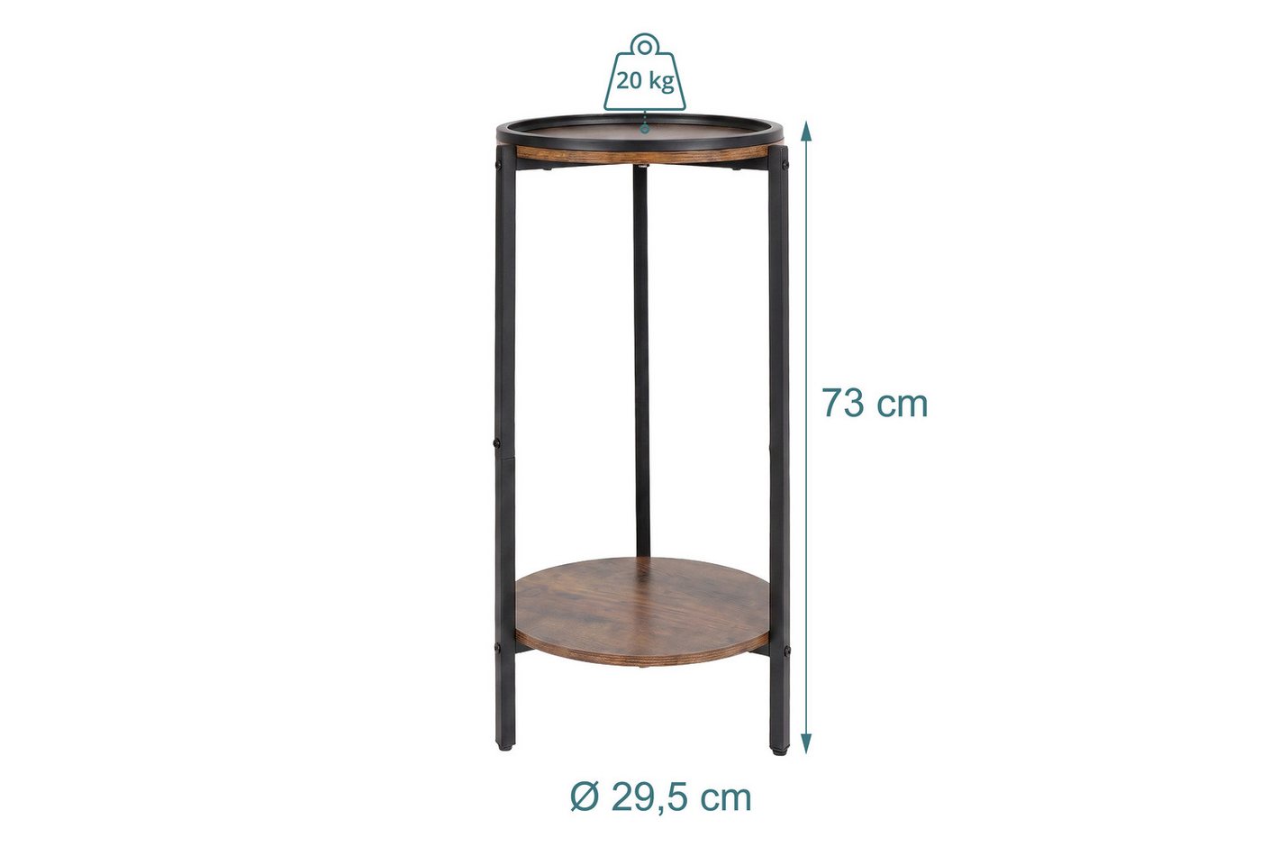 relaxdays Beistelltisch mit 2 Ablagen (1-St), Vintagebraun – Bild 4 von 5