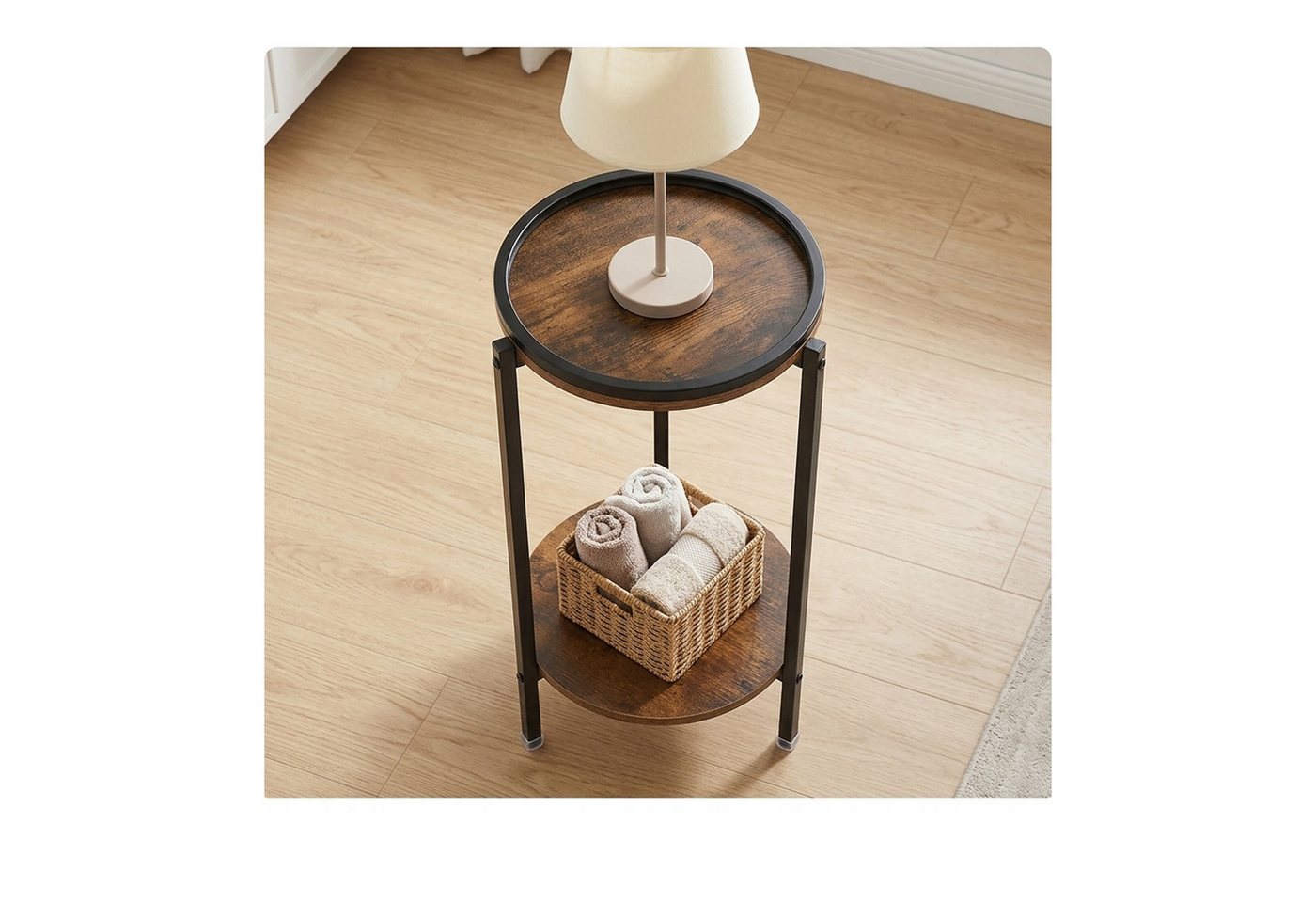 relaxdays Beistelltisch mit 2 Ablagen (1-St), Vintagebraun – Bild 5 von 5