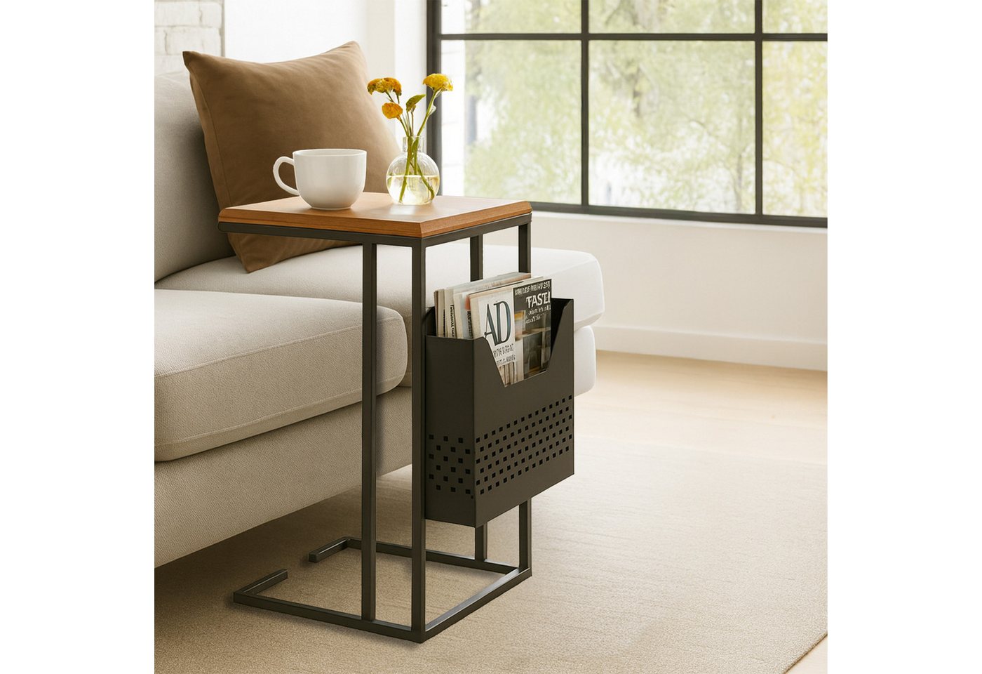 relaxdays Beistelltisch mit Zeitungsablage C-Form (1-St) – Bild 2 von 5