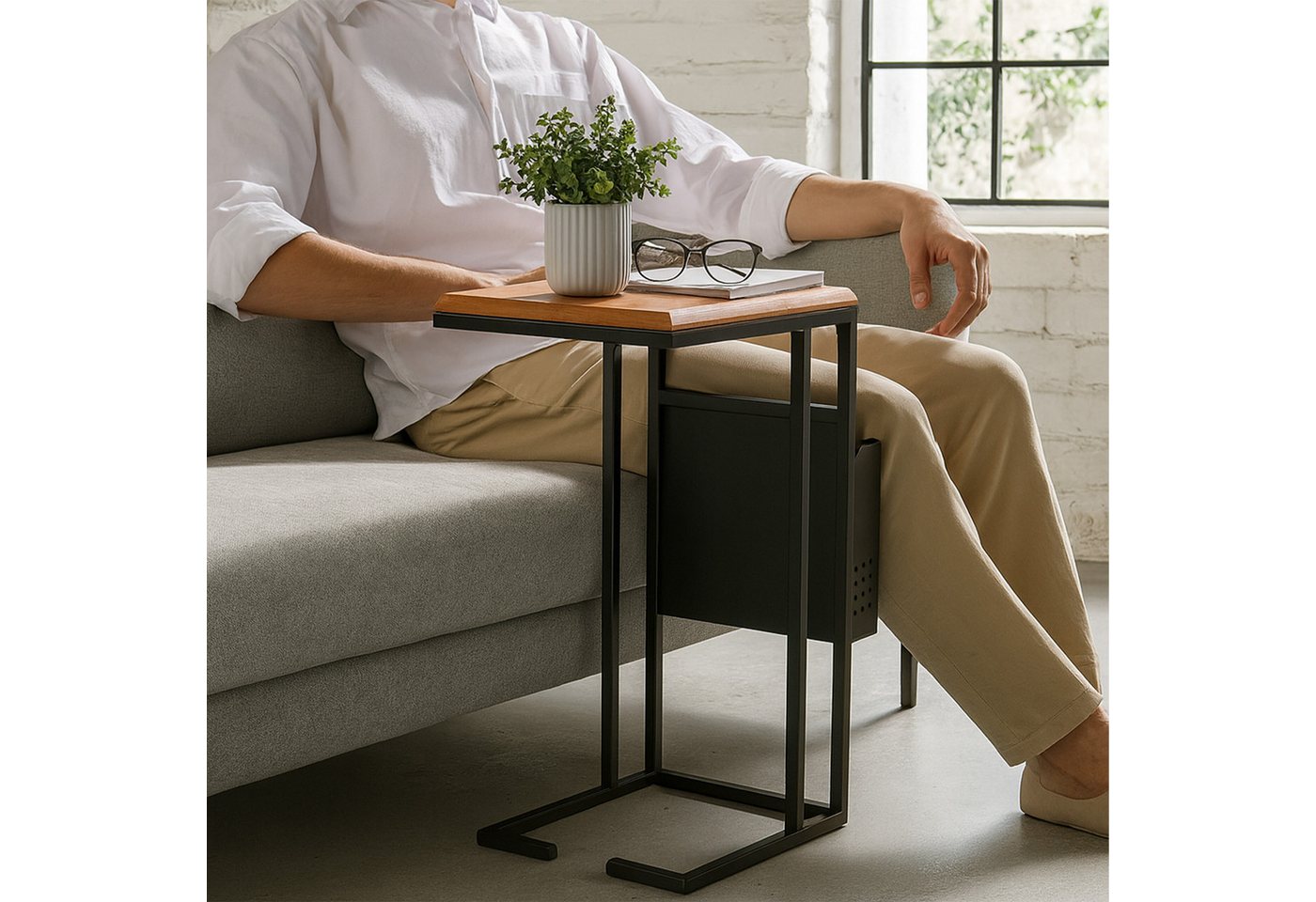 relaxdays Beistelltisch mit Zeitungsablage C-Form (1-St) – Bild 3 von 5