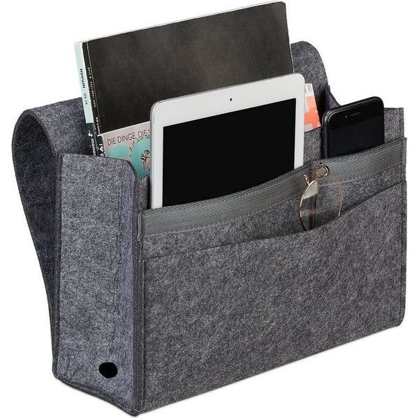 relaxdays Betttasche mit Klettverschluss (1-tlg), Dunkelgrau