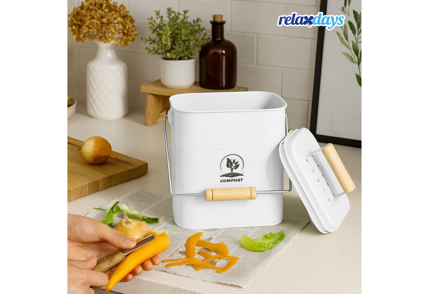 relaxdays Biomülleimer Komposteimer Küche 3,5 Liter, weiß – Bild 2 von 5