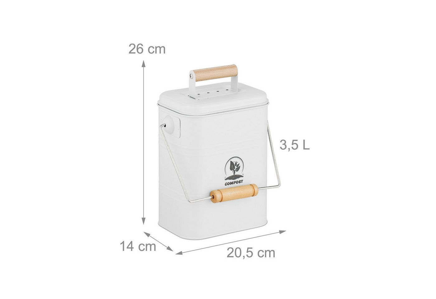 relaxdays Biomülleimer Komposteimer Küche 3,5 Liter, weiß – Bild 4 von 5