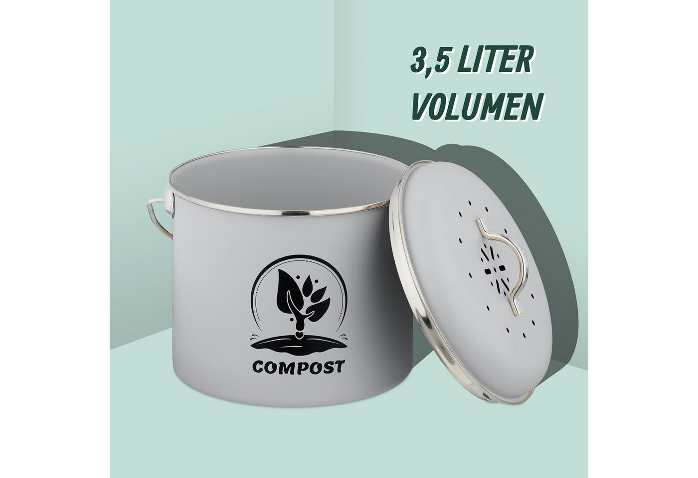 relaxdays Biomülleimer Runder Komposteimer Küche 3,5 Liter, grau – Bild 3 von 5