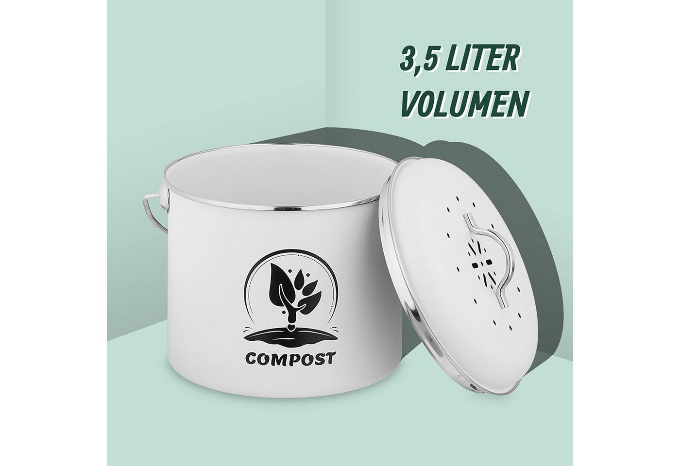 relaxdays Biomülleimer Runder Komposteimer Küche 3,5 Liter, weiß – Bild 3 von 5