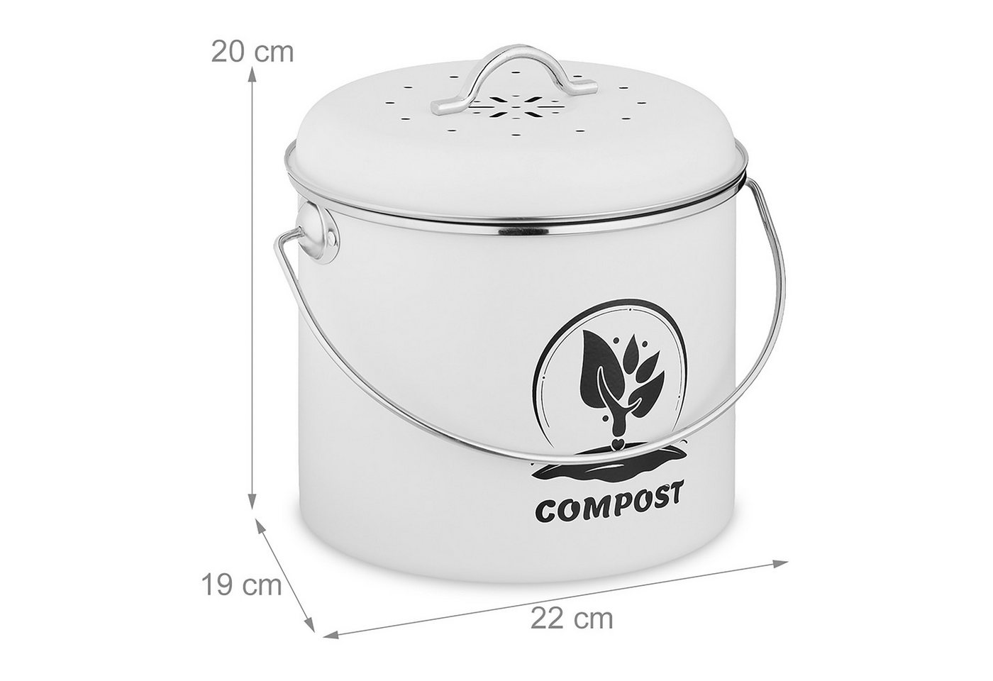 relaxdays Biomülleimer Runder Komposteimer Küche 3,5 Liter, weiß – Bild 4 von 5