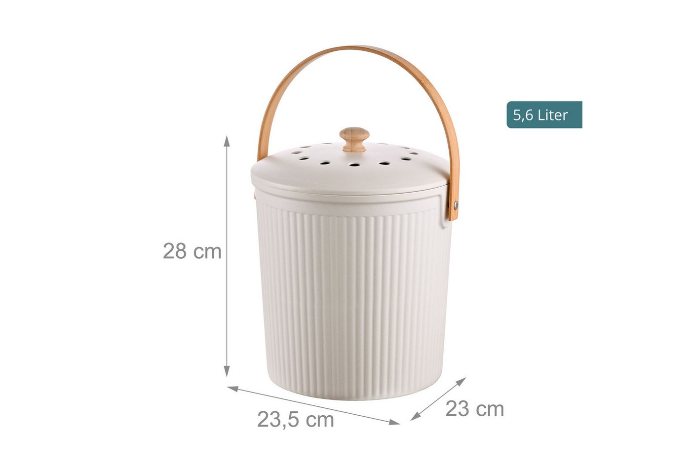 relaxdays Biomülleimer Runder Komposteimer Küche 5,6 Liter, weiß – Bild 4 von 5