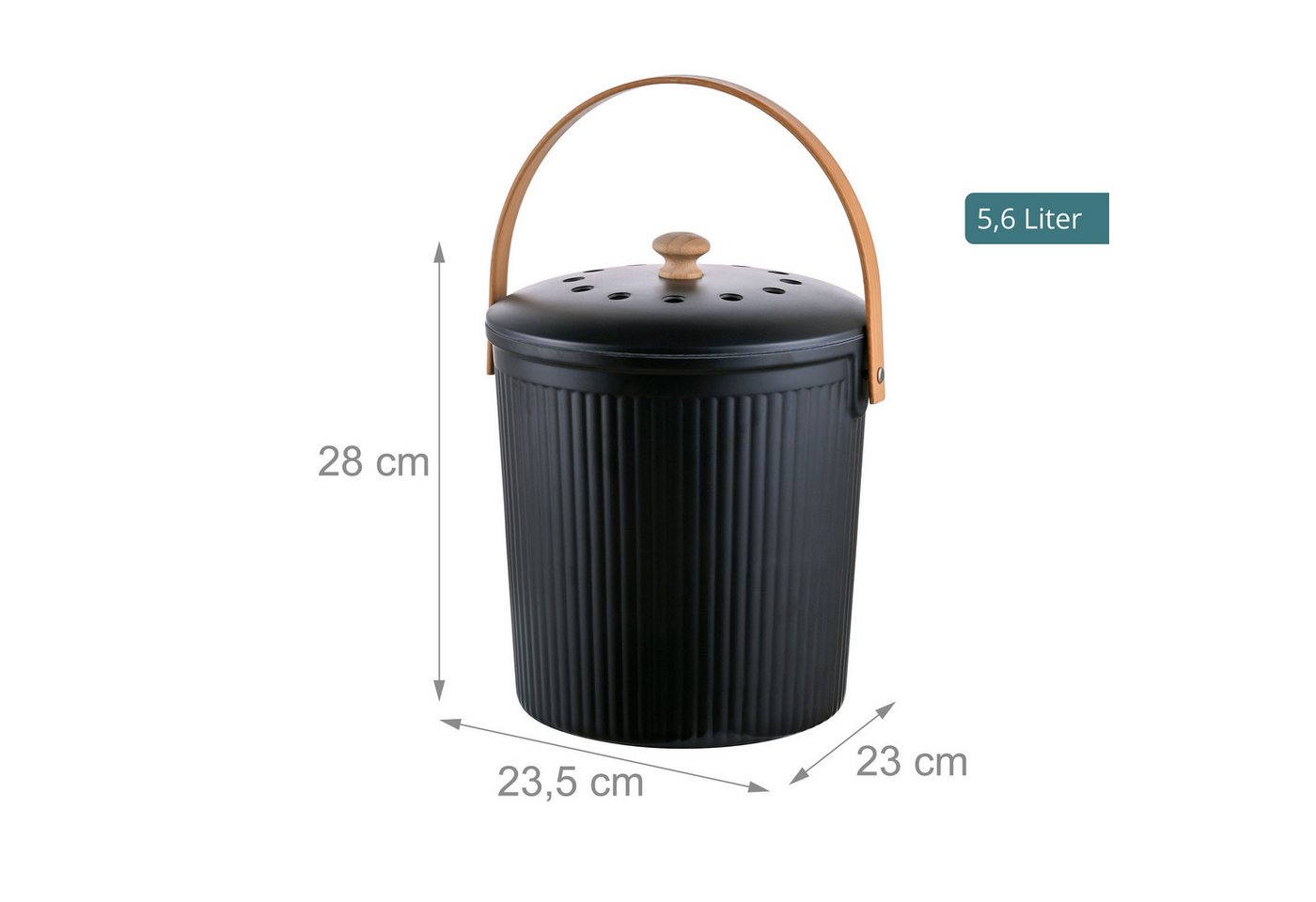 relaxdays Biomülleimer Runder Komposteimer Küche 5,6 Liter, schwarz – Bild 4 von 5