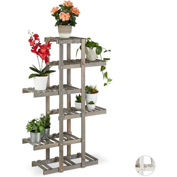 relaxdays Blumenständer Blumenregal Holz 5 Ebenen (1 St), grau