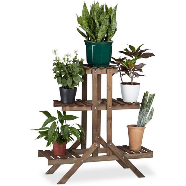 relaxdays Blumenständer Blumentreppe 3 Ebenen (1 St), Schokobraun