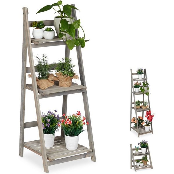 relaxdays Blumenständer Blumentreppe Holz grau (1 St), L