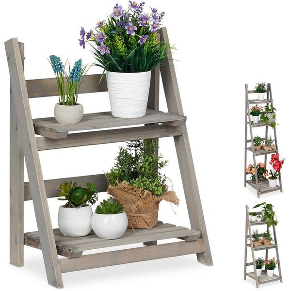 relaxdays Blumenständer Blumentreppe Holz grau (1 St), M