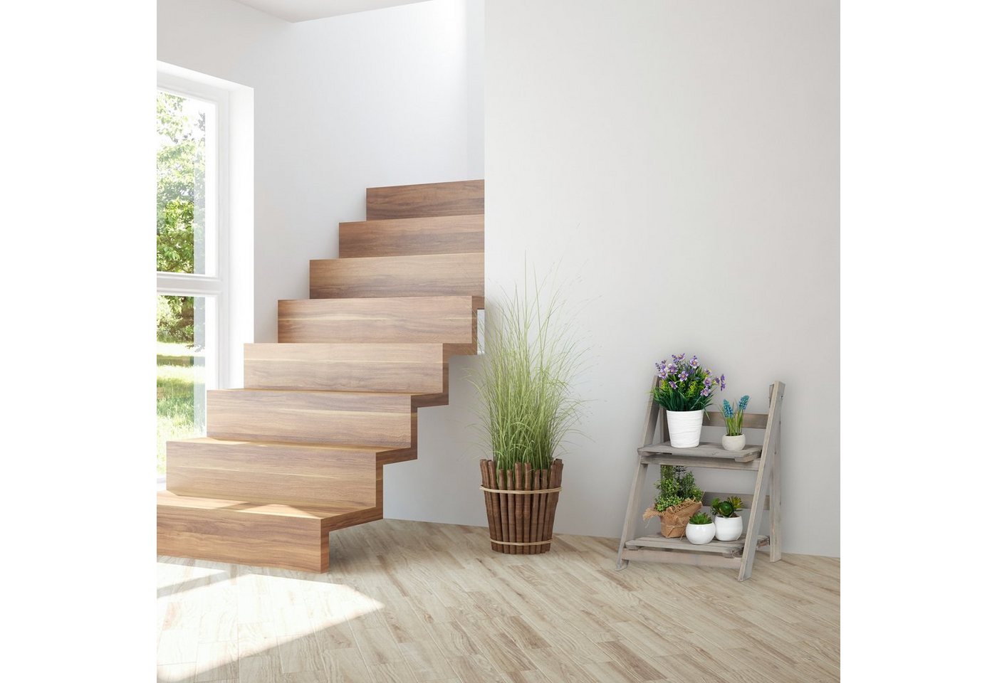 relaxdays Blumenständer Blumentreppe Holz grau (1 St), M – Bild 2 von 5