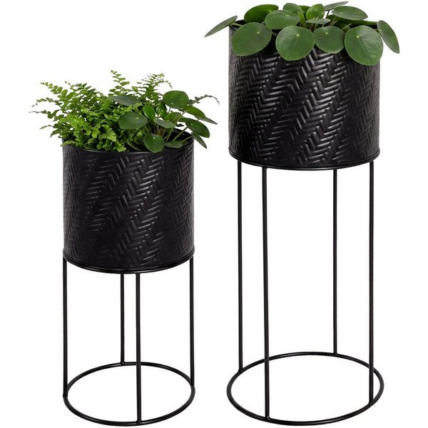 relaxdays Blumenständer Metall Blumenständer 2er Set (2 St), schwarz