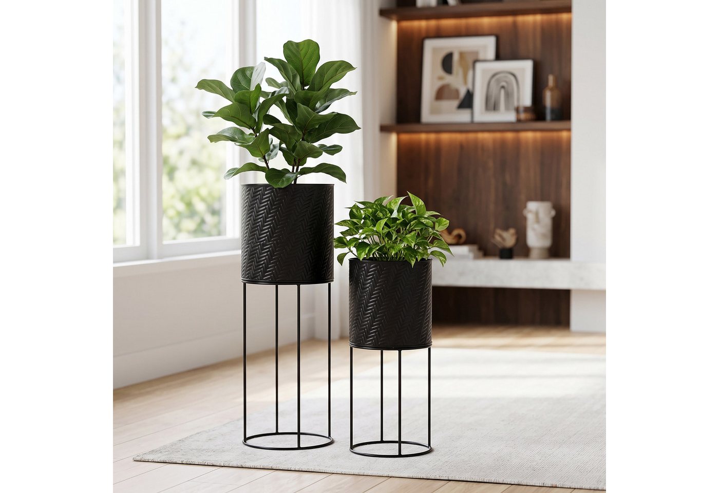 relaxdays Blumenständer Metall Blumenständer 2er Set (2 St), schwarz – Bild 3 von 5