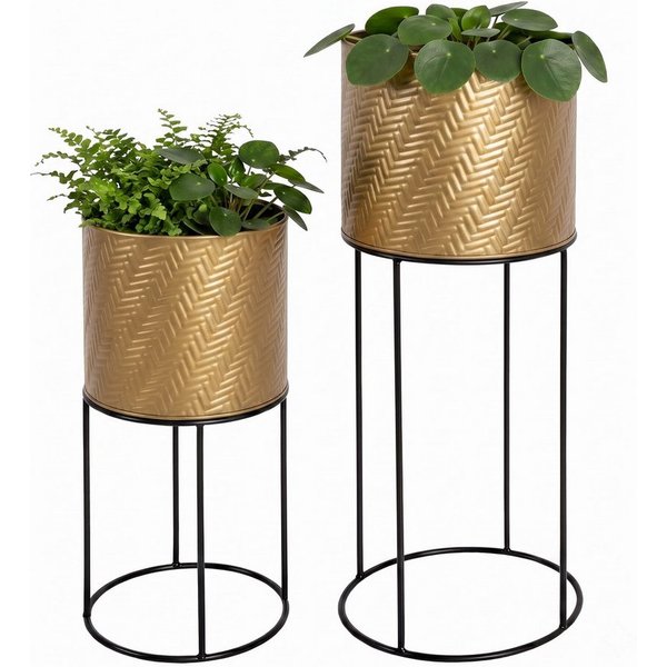 relaxdays Blumenständer Metall Blumenständer 2er Set (2 St), Gold-Schwarz