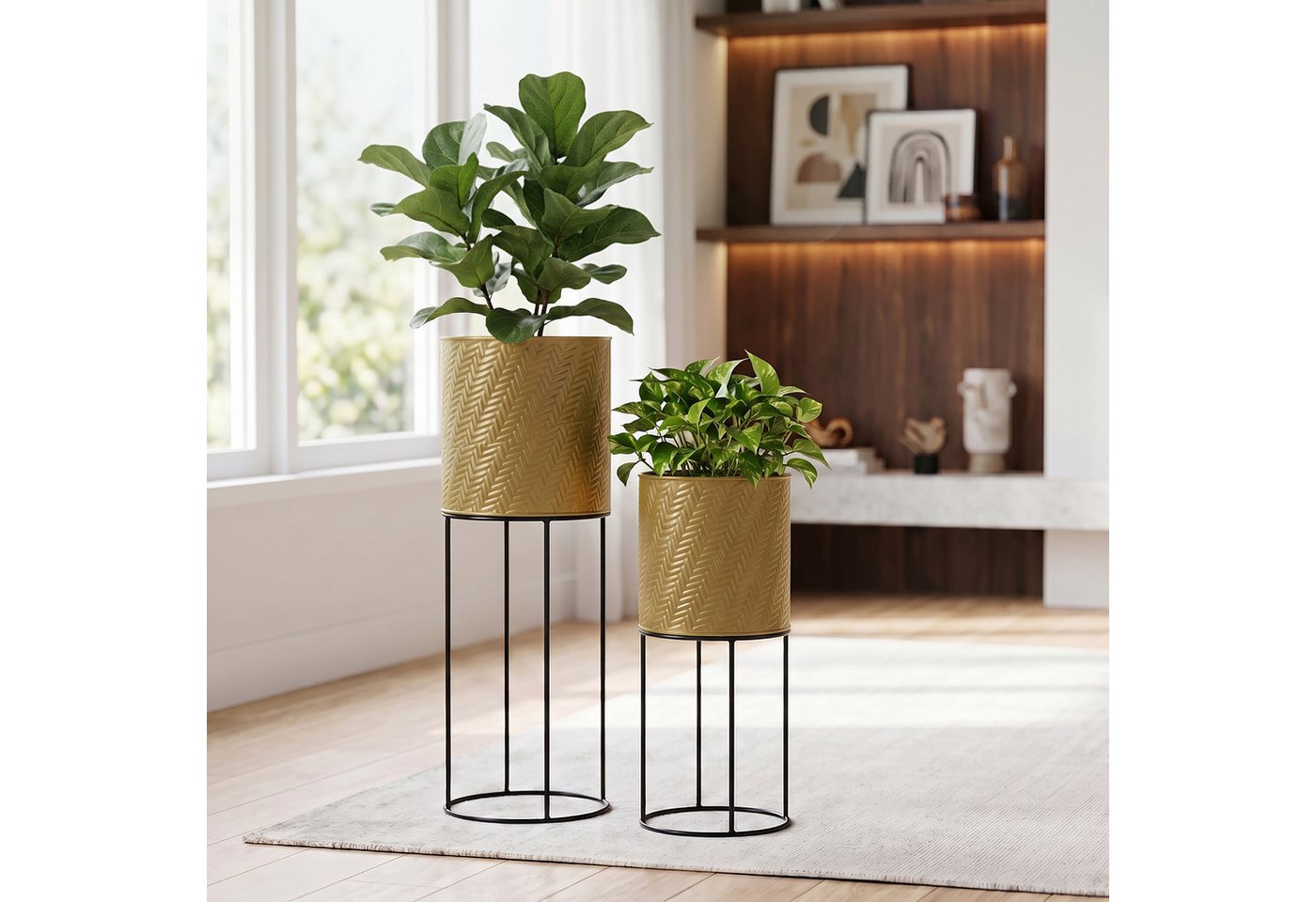 relaxdays Blumenständer Metall Blumenständer 2er Set (2 St), Gold-Schwarz – Bild 3 von 5