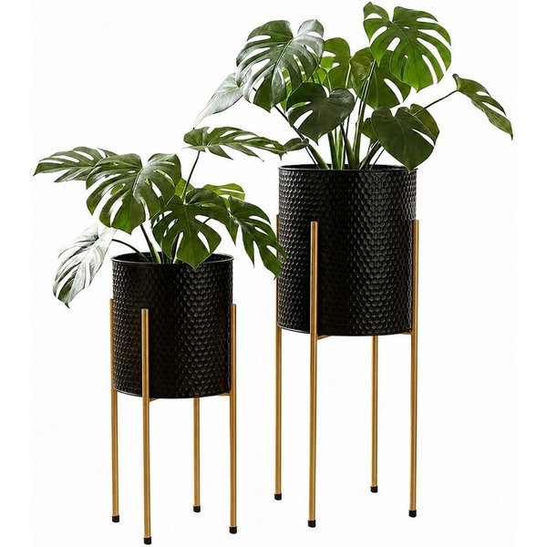 relaxdays Blumenständer Metall Blumenständer 2er Set (2 St), Schwarz-Gold