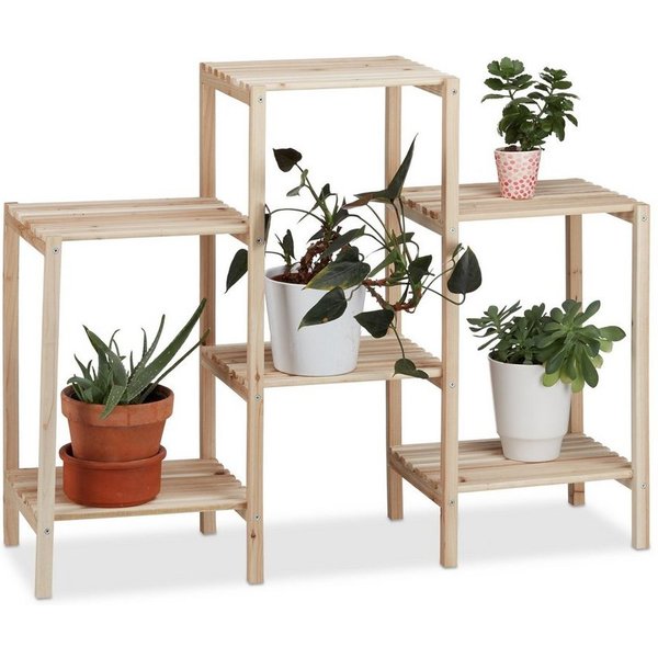 relaxdays Blumenständer Pflanzenregal Holz (1 St), M