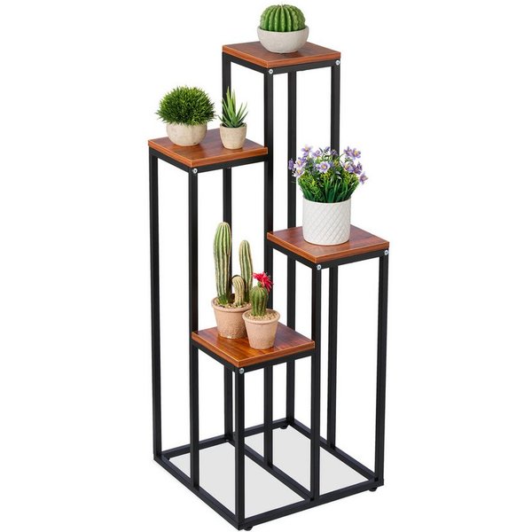 relaxdays Blumenständer Schwarze Blumentreppe mit 4 Ablagen (1 St), dunkelbraun