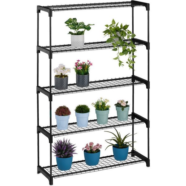 relaxdays Blumenständer Schwarzes Blumenregal Metall 5 Ebenen (1 St)