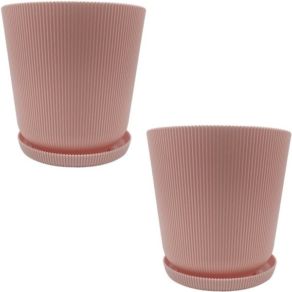 relaxdays Blumentopf mit Untersetzer 2er Set (4 St), Altrosa
