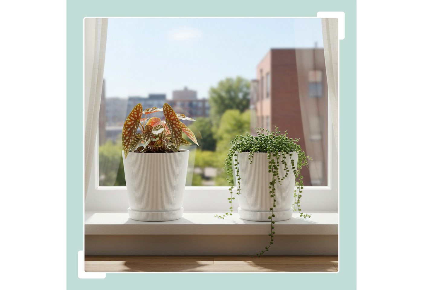 relaxdays Blumentopf mit Untersetzer 2er Set (4 St), weiß – Bild 3 von 5