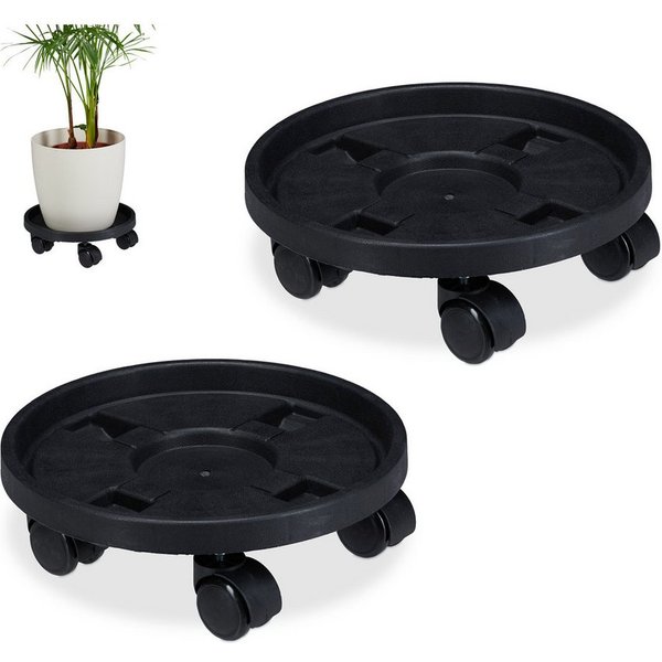 relaxdays Blumentopfuntersetzer Pflanzenroller Kunststoff klein 2er Set, Zubehör für Blumentöpfe bis 27,5 cm Durchmesser, 2-tlg.