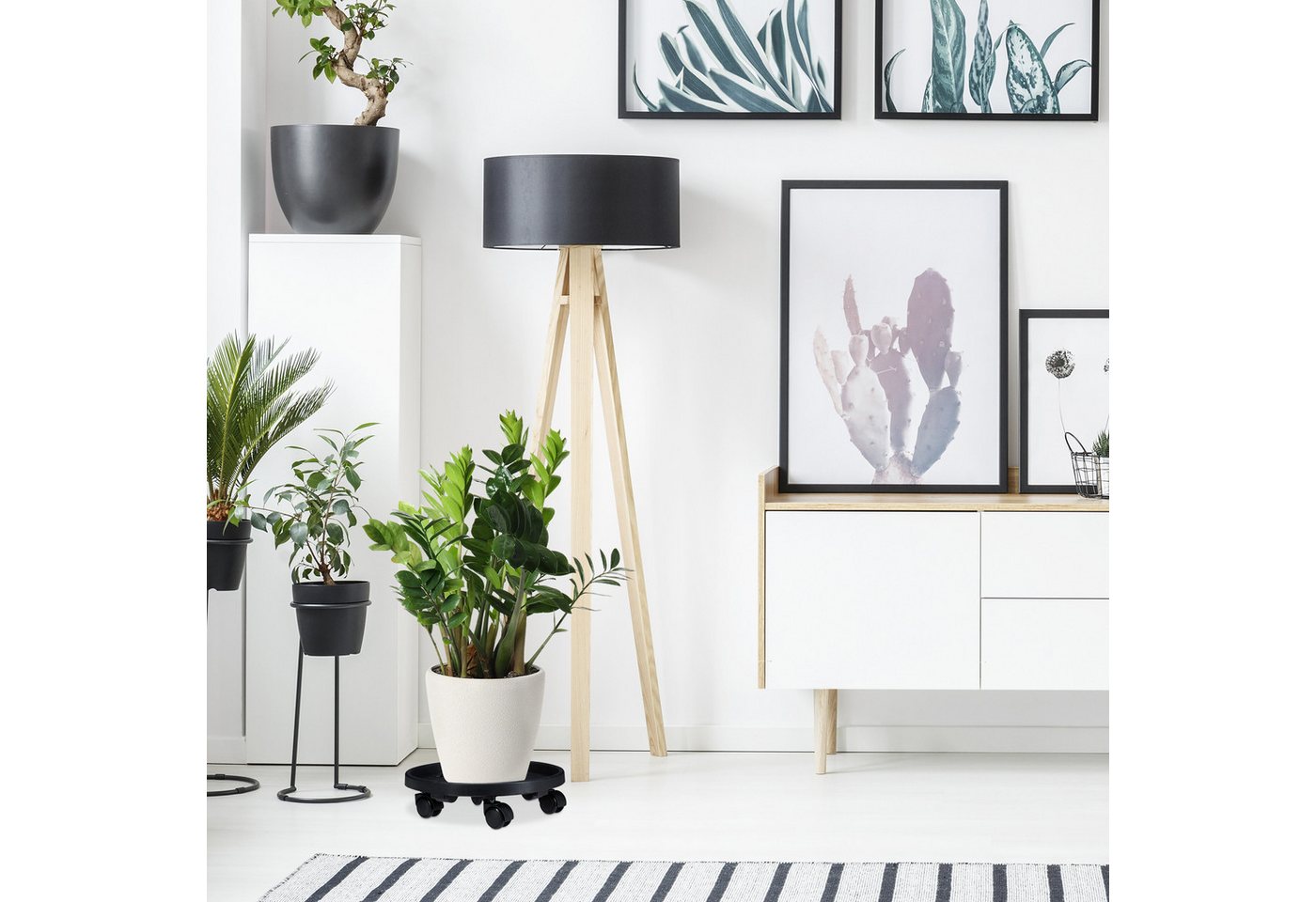 relaxdays Blumentopfuntersetzer Pflanzenroller Kunststoff klein 2er Set, Zubehör für Blumentöpfe bis 27,5 cm Durchmesser, 2-tlg. – Bild 2 von 5
