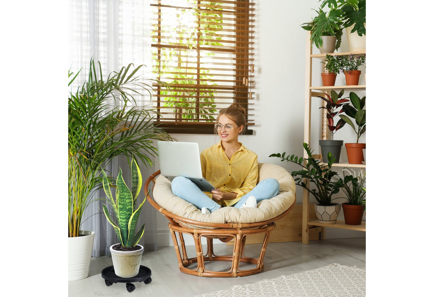 relaxdays Blumentopfuntersetzer Pflanzenroller Kunststoff klein 2er Set, Zubehör für Blumentöpfe bis 27,5 cm Durchmesser, 2-tlg. – Bild 3 von 5