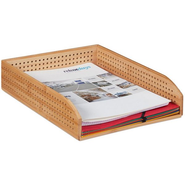 relaxdays Briefablage 2 x Dokumentenablage Bambus perforiert (1-St)
