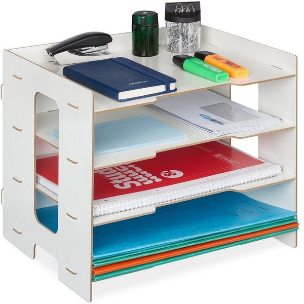 relaxdays Briefablage aus MDF mit 3 Fächern (1-St), weiß