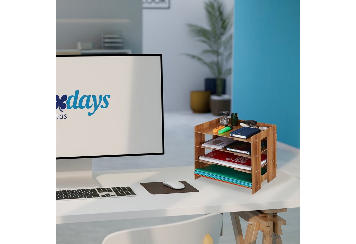 relaxdays Briefablage aus MDF mit 3 Fächern (1-St), dunkelbraun – Bild 2 von 5