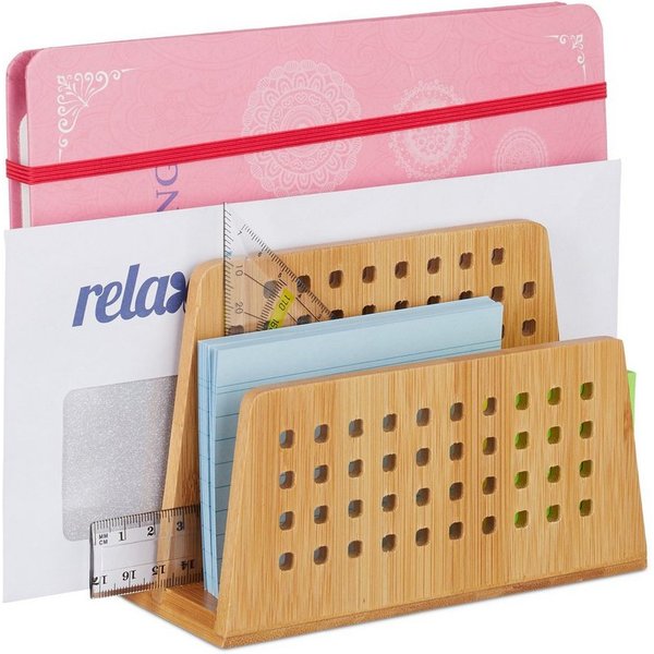 relaxdays Briefablage Dokumentenhalter Bambus 2 Fächer (1-St)