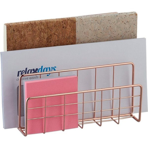relaxdays Briefablage Dokumentenhalter mit 3 Fächern roségold (1-St)