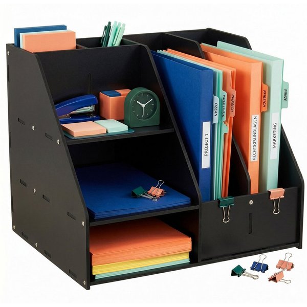 relaxdays Briefablage Schreibtisch Organizer DIN A4 (1-St), schwarz
