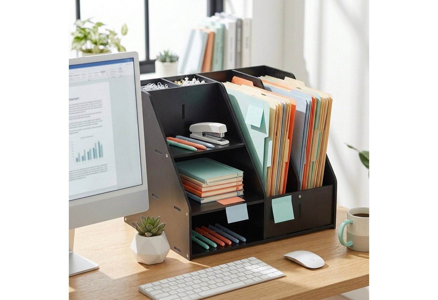 relaxdays Briefablage Schreibtisch Organizer DIN A4 (1-St), schwarz – Bild 2 von 5