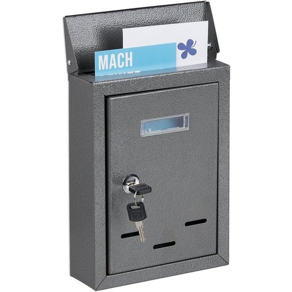 relaxdays Briefkasten mit Namensschild (1-St), grau