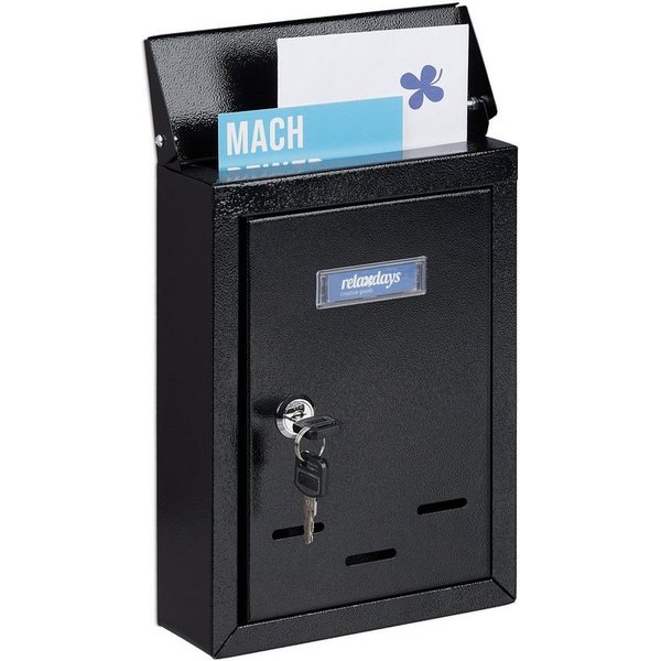 relaxdays Briefkasten mit Namensschild (1-St), schwarz
