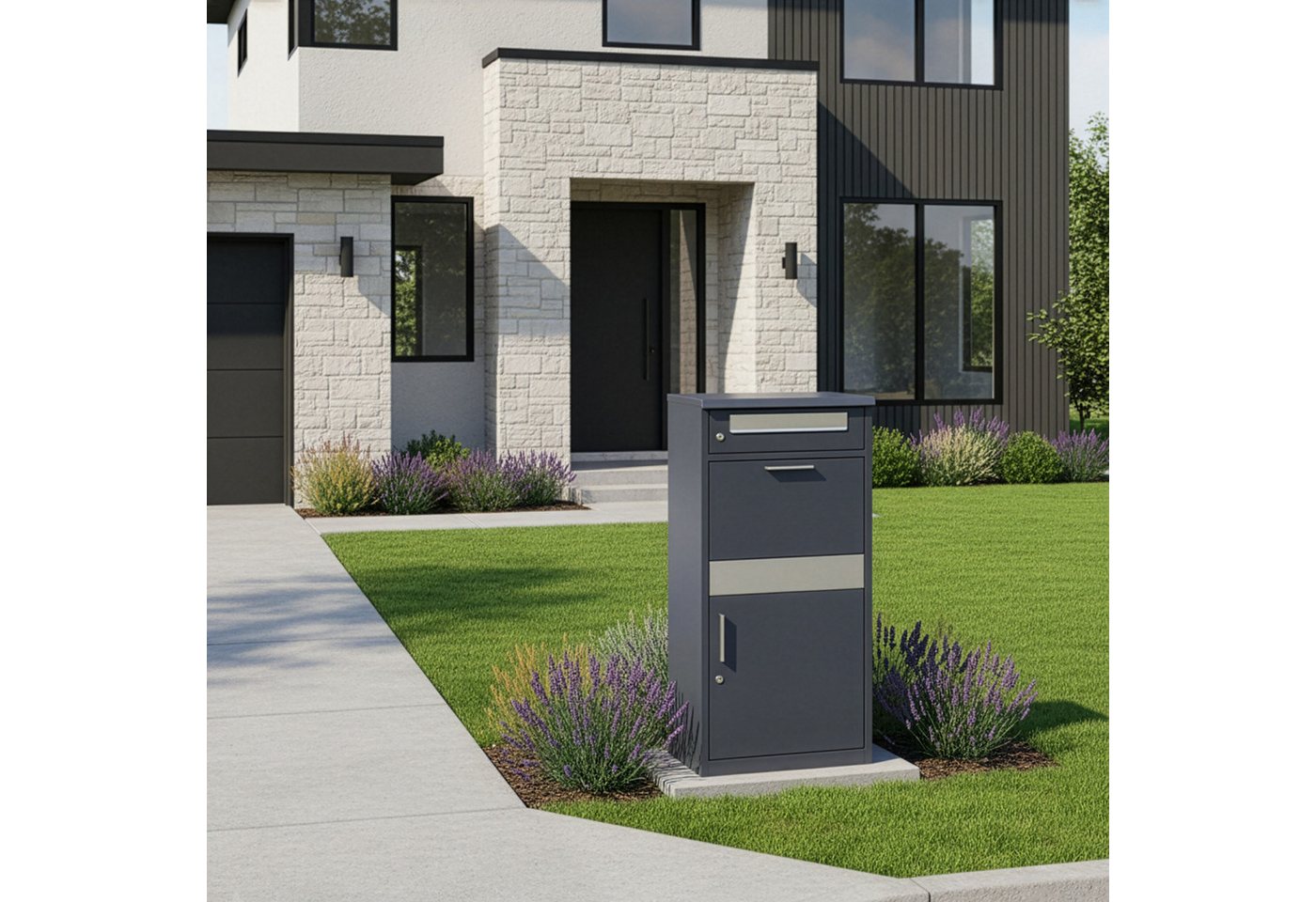 relaxdays Briefkasten mit Paketfach (1-St), Dunkelgrau – Bild 2 von 5