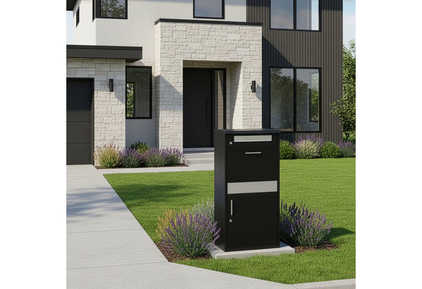 relaxdays Briefkasten mit Paketfach (1-St), schwarz – Bild 2 von 5