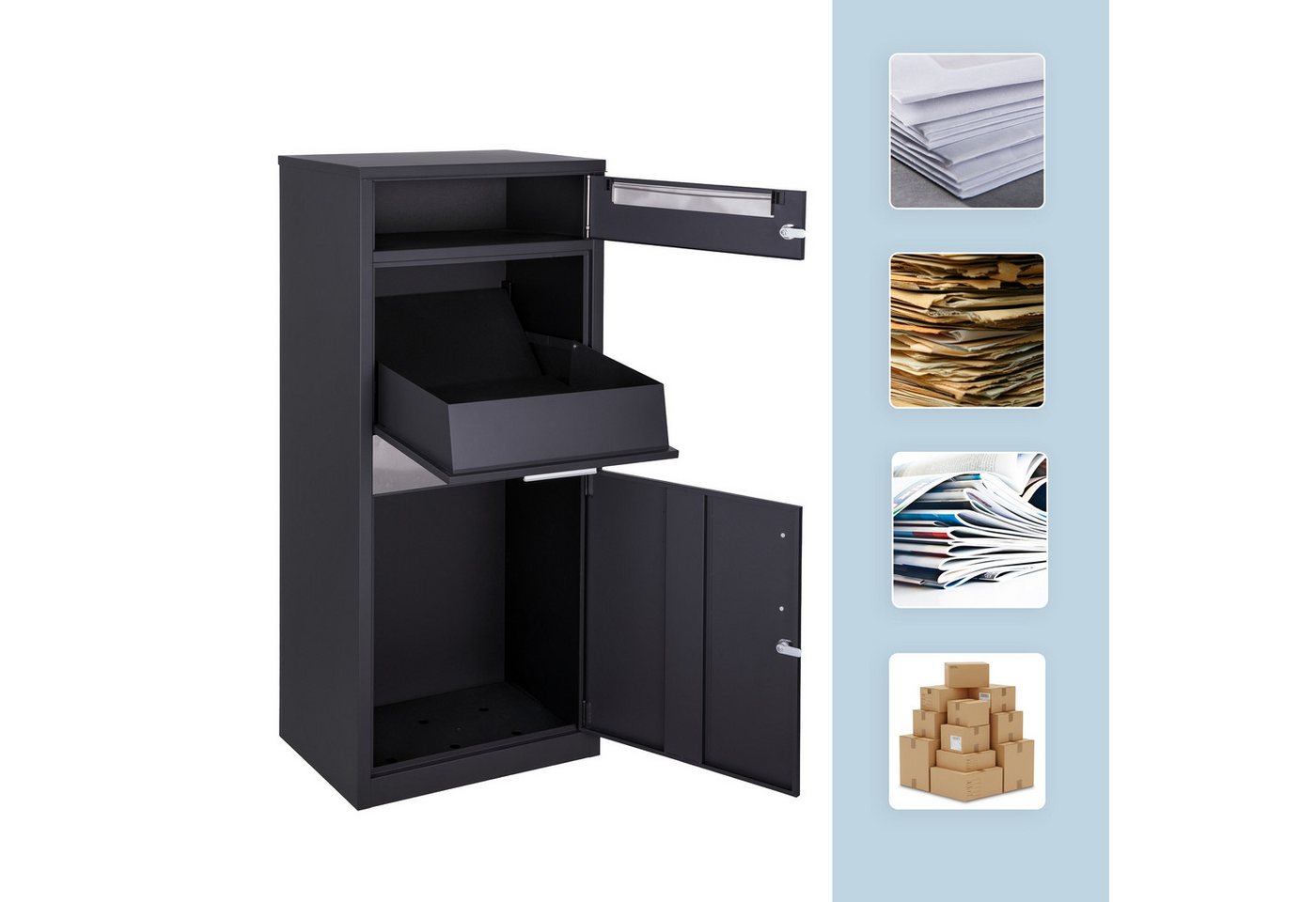 relaxdays Briefkasten mit Paketfach (1-St), schwarz – Bild 5 von 5